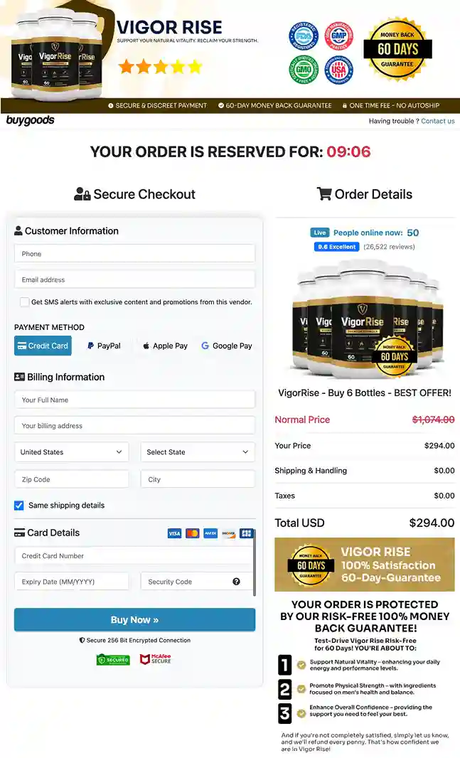 VigorRise Secure Payment — BuyGoods Visa Mastercard USA